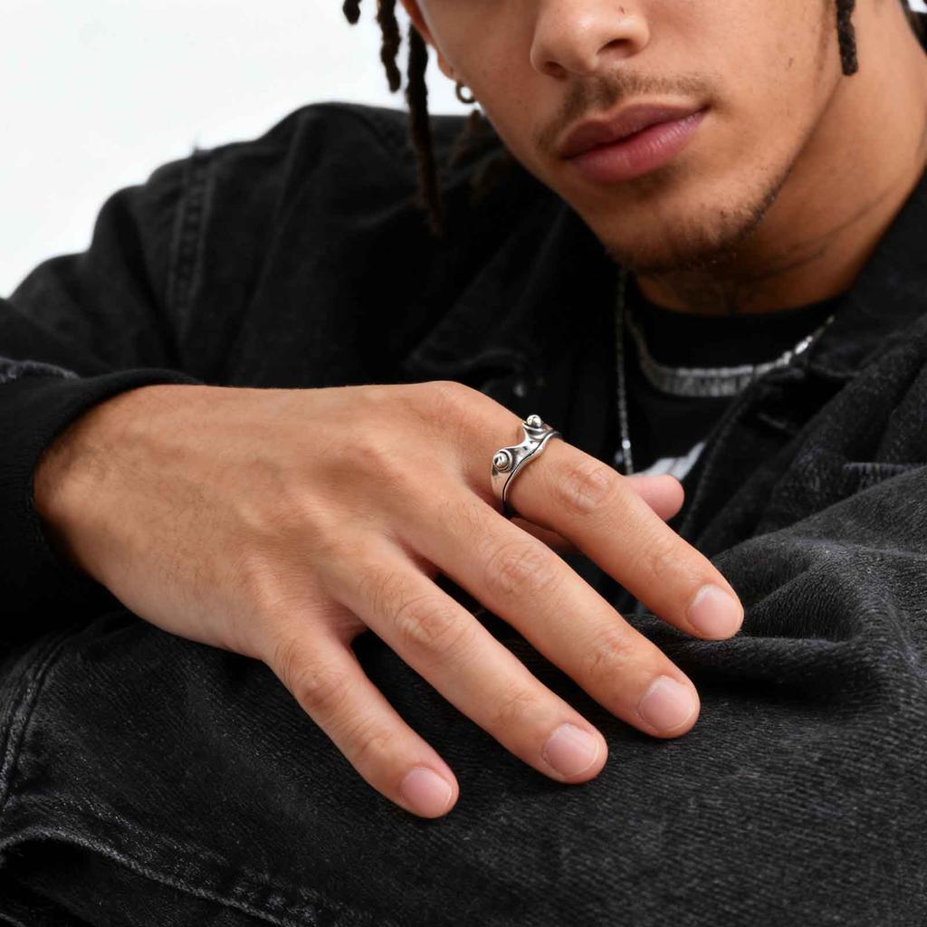 Fashion Retro Gothic Metal Frog Ring For Men Women, Vintage Silver Color Adjustable Open Ring, Hip Hop Party Jewelry Gift