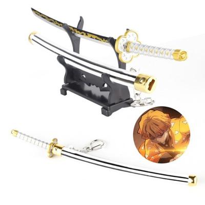 Anime Demon Slayer Kimetsu No Yaiba Agatsuma Zenitsu Cosplay Scabbard Knife Key Chain Sword Weapon Model Kids Holiday Gift Toys