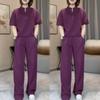 Button-down Casual Sports Outfit for Women, Summer Fashion Set, Straight-leg Pants, Loose Fit, Slimming Two-piece Set