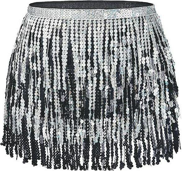 Halloween Belly Dance Costume: Sexy Sequin Tassel Hip Scarf & Waist Chain