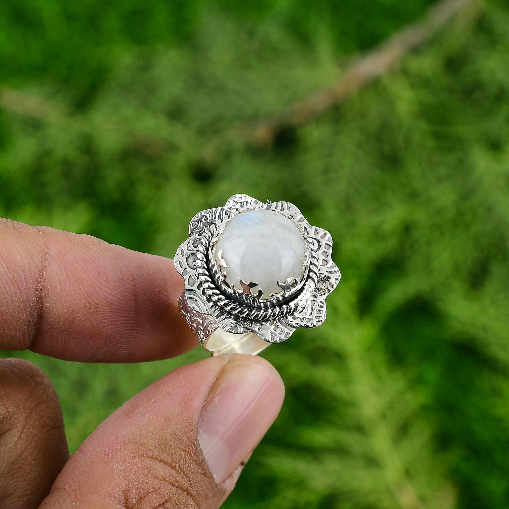 

Mothers day Sale Sterling Silver Rainbow Moonstone Stone Stackable Ring Jewelry Adjustable