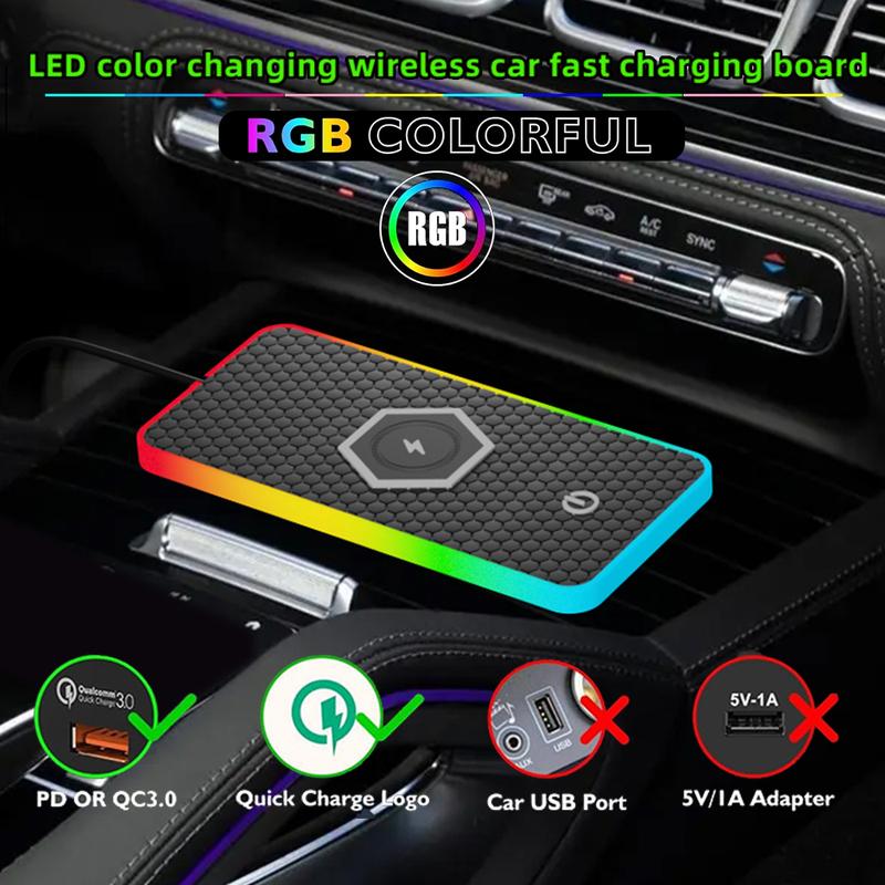 LED RGB Car Wireless Charging Board with Anti Slip Silicone Pad, Multi Device Charging Station, Car Charging Board,