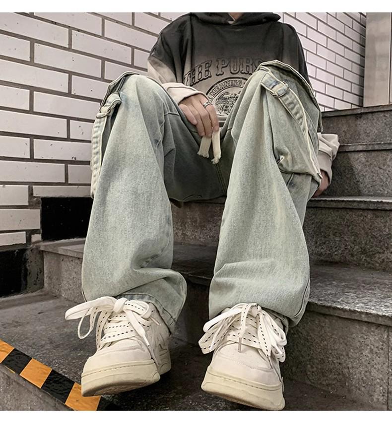 Men's Multi-Pocket Cargo Jeans - Loose Fit, Wide Leg, Spring/Autumn/Winter Casual Trend Pants