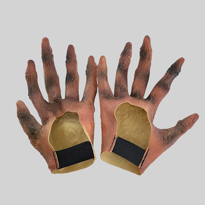 

Skull Horrifying Latex Mask And Matching Gloves For Halloween Parties And Festivals Brown Gloves