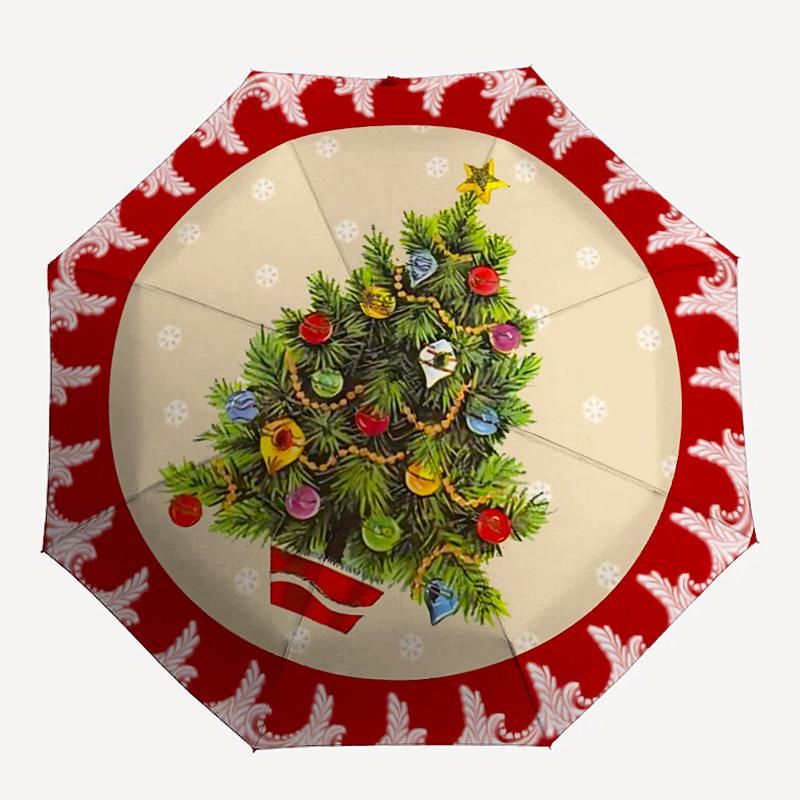1pc Christmas Tree Automatic Folding Umbrella, Portable & Foldable Design with 8 Ribs, Casual Outdoor Accessory yy250729070
