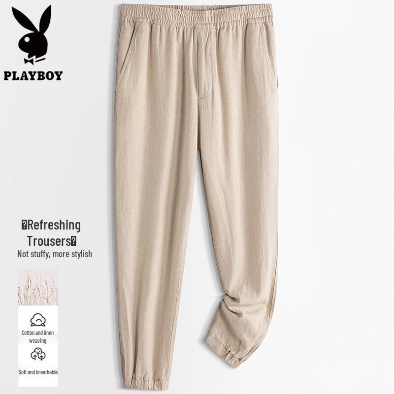 PLAYBOY Men s Linen Blend Casual Business Trousers L