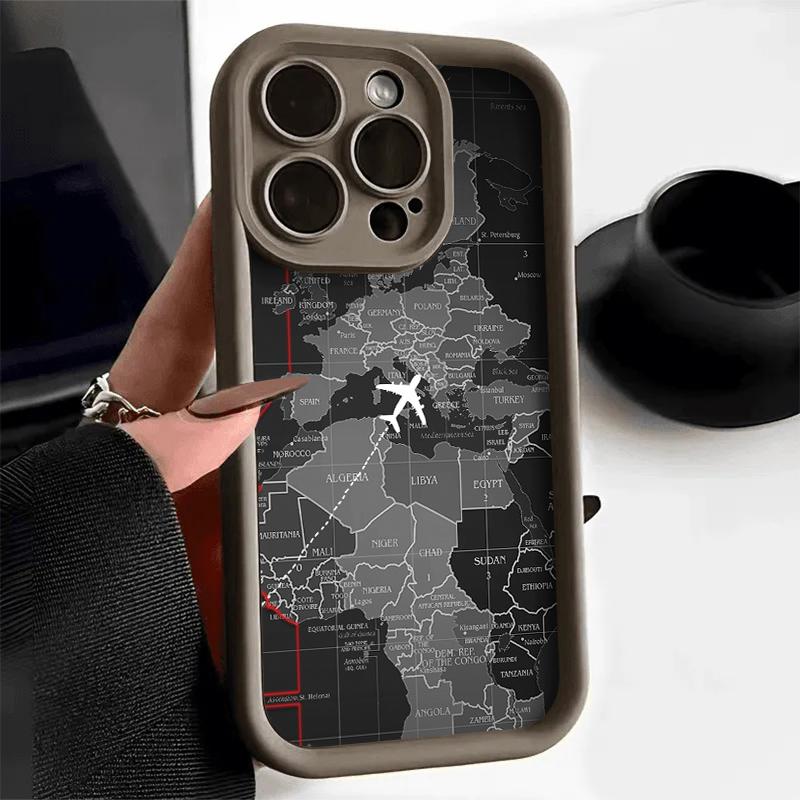 Monochrome Weltkarte Reise Flugzeugroute Kunst Handyhülle für iPhone 17 16 15 14 13 12 11 Serie Pro Max