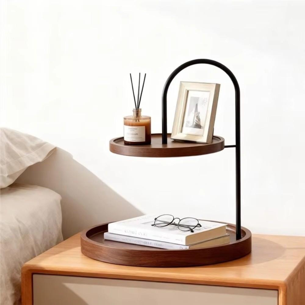 Double Layer Key Storage Rack Wooden Two Tier Holder Exquisite Serving Tray Stand  Bathroom Counter