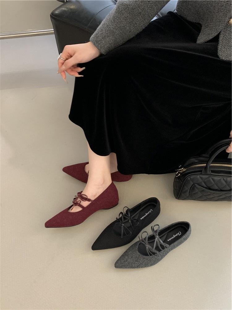 

2025 new pointed inner height increase single shoe bow 39 бордовый