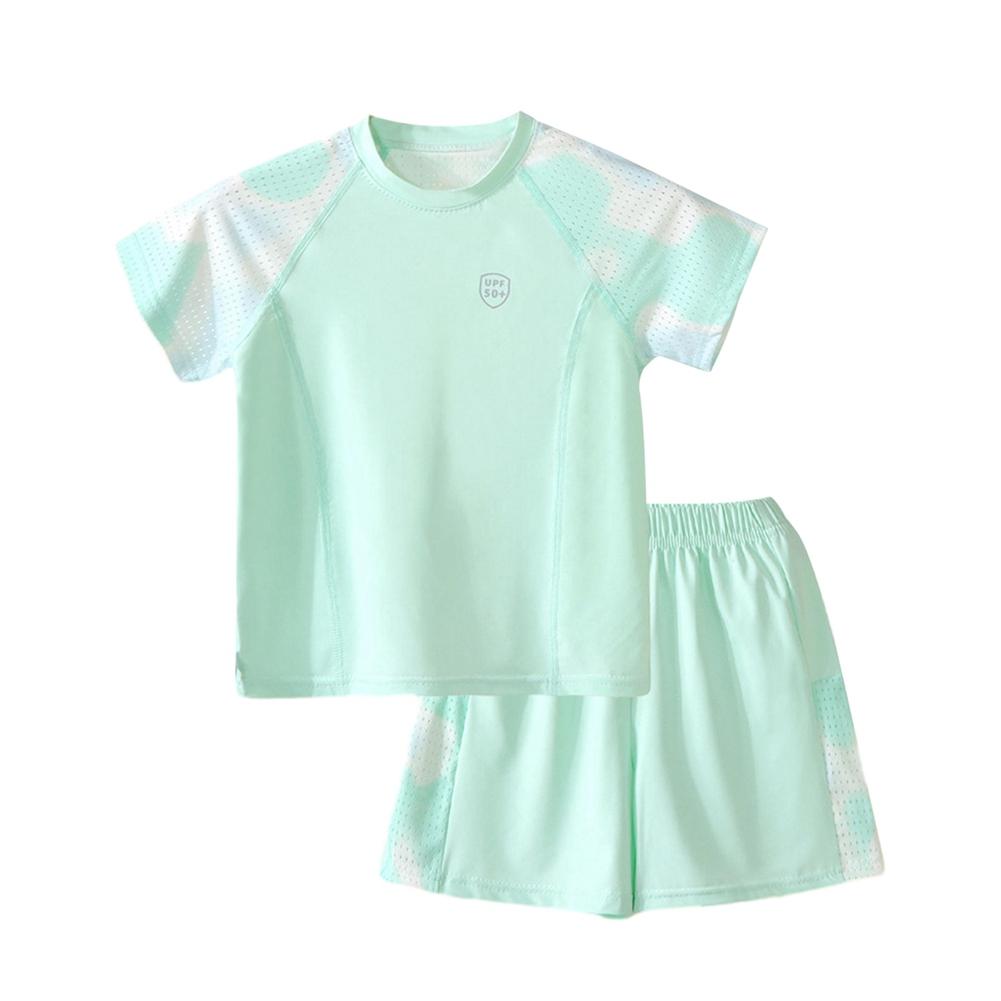 Kids Summer Sports Quick-Dry, Breathable Mesh Sun Protection Cooling Short-Sleeve Shirt and Shorts Set 90