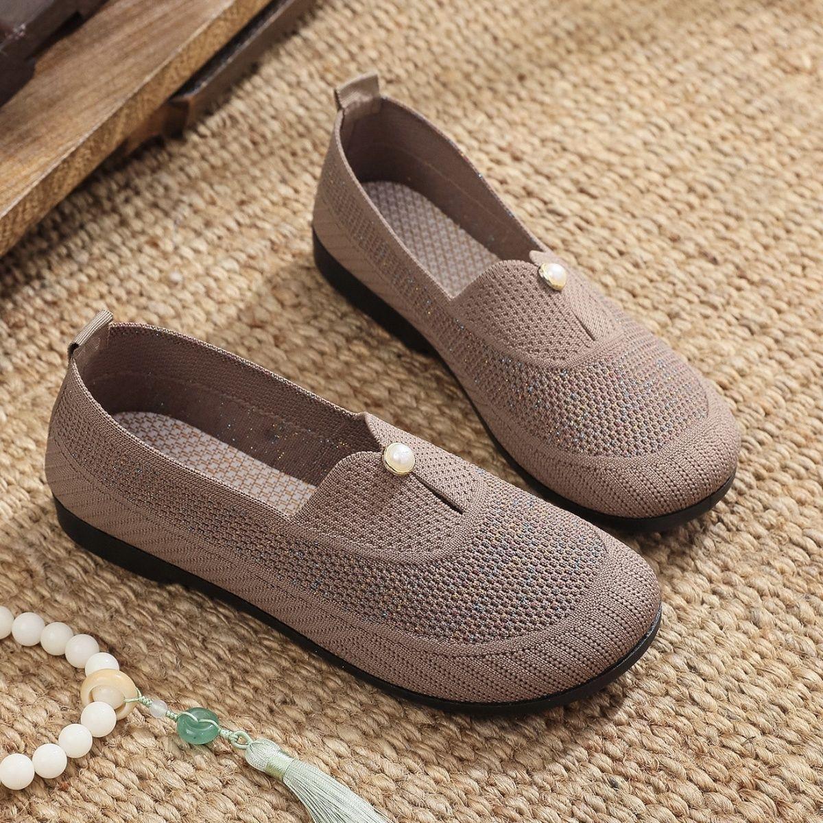 вязаные мокасины с жемчугом женские кроссовки повседневные мокасины для ходьбы женские — фото 3