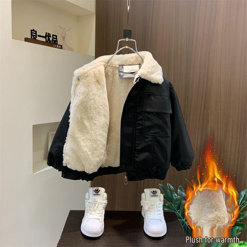 Chlapecká kožená bunda s fleecovou podšívkou, trendy a cool podzimní kabát pro malé děti (2025)