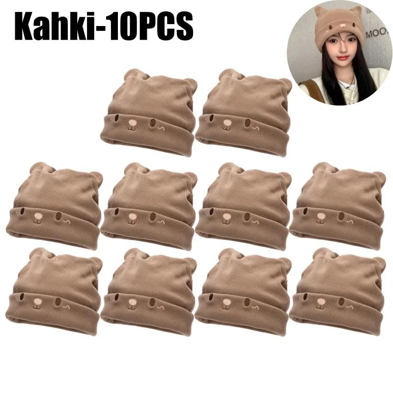 Damen Gemütliche Gestrickte Slouchy Mütze mit Entzückender Katzenohren-Stickerei Winter Warm Dehnbar Beanie für Damenmode