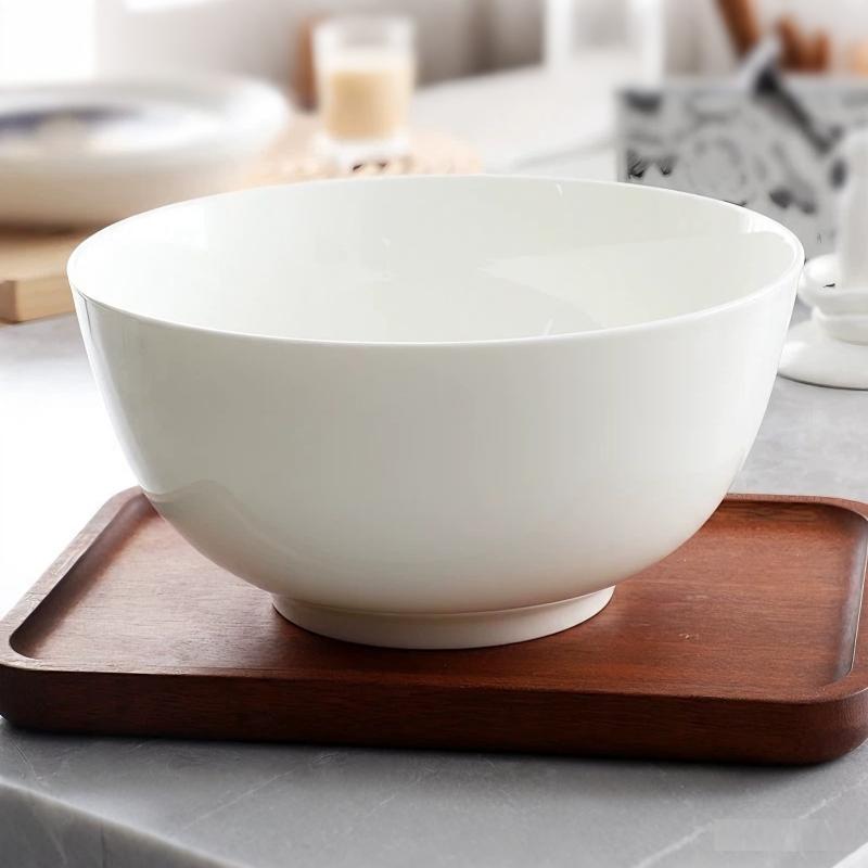 8 Inch, Plain White Bone China Big Mixing Bowl for Dinner Servies, Ceramic Dinner Salad Bowl, Japanese Ramen Noodle Bowl