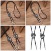 Mens American Leather Rope Bolo Tie Western Shirt Collar Necktie Metal Wolf Head Cowboy Pendant Jewelry Shirt Chain