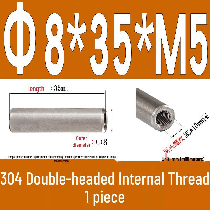 Stainless Steel 304 Double-Ended Threaded Cylindrical Guide Pin with Dual-End Holes