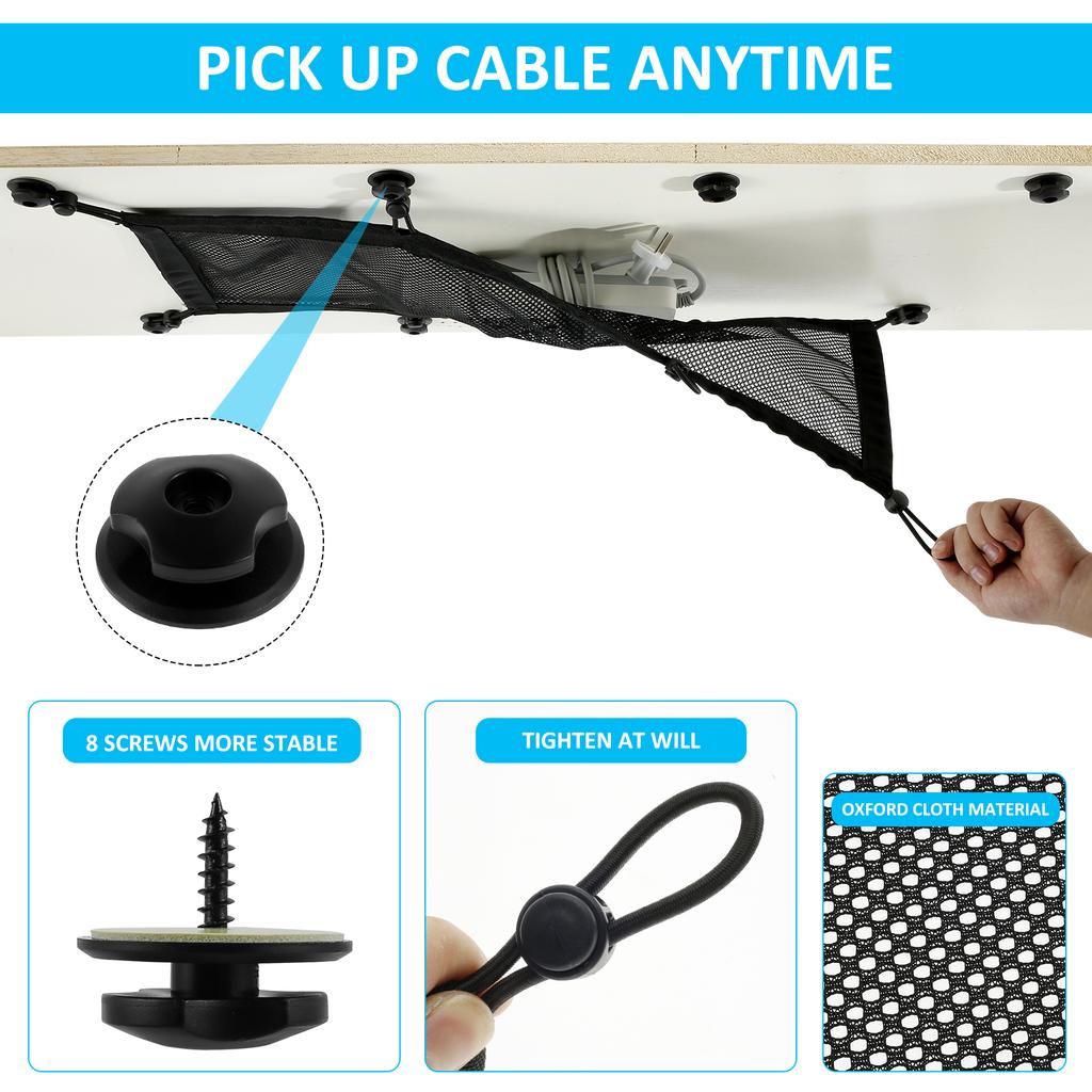 Cable Management Net Large Capacity Wire Organizer Net Flexible Adjustable Privacy Mesh Cord Organizer for Home Office Workbench