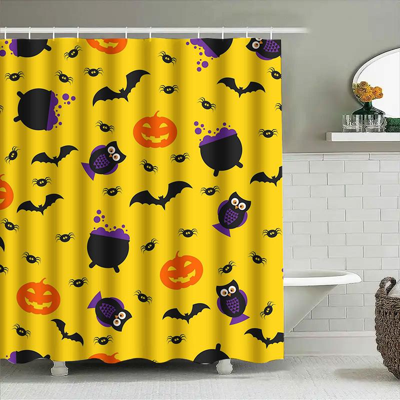 

Tuniu Cute Halloween Bat Owls Shower Curtain For Bathroom Kids Baby Room Decor Black Orange Pattern W60H190(CM)-1 Pcs