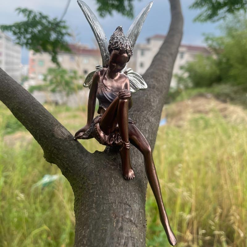 1pc Mystical Black Elf Resin Craft Figurine with Glowing Silver Wings and Curly Hair Fantasy Themed