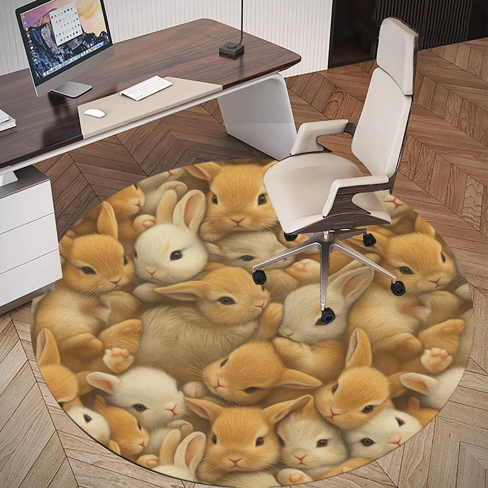 1pc Bunnies, Adorable Round Chair mat Area Rug - Non-Slip, Floor Mat for Office, Bedroom, home decor Christmas Gift p0811387