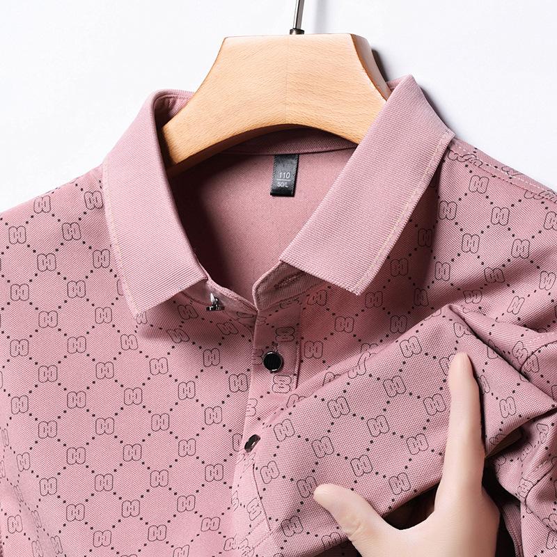 Ice Silk Short-Sleeved Polo Shirt Men'S High-End Trend Printed Thin Lapel Men'S T-Shirt Polo Shirt