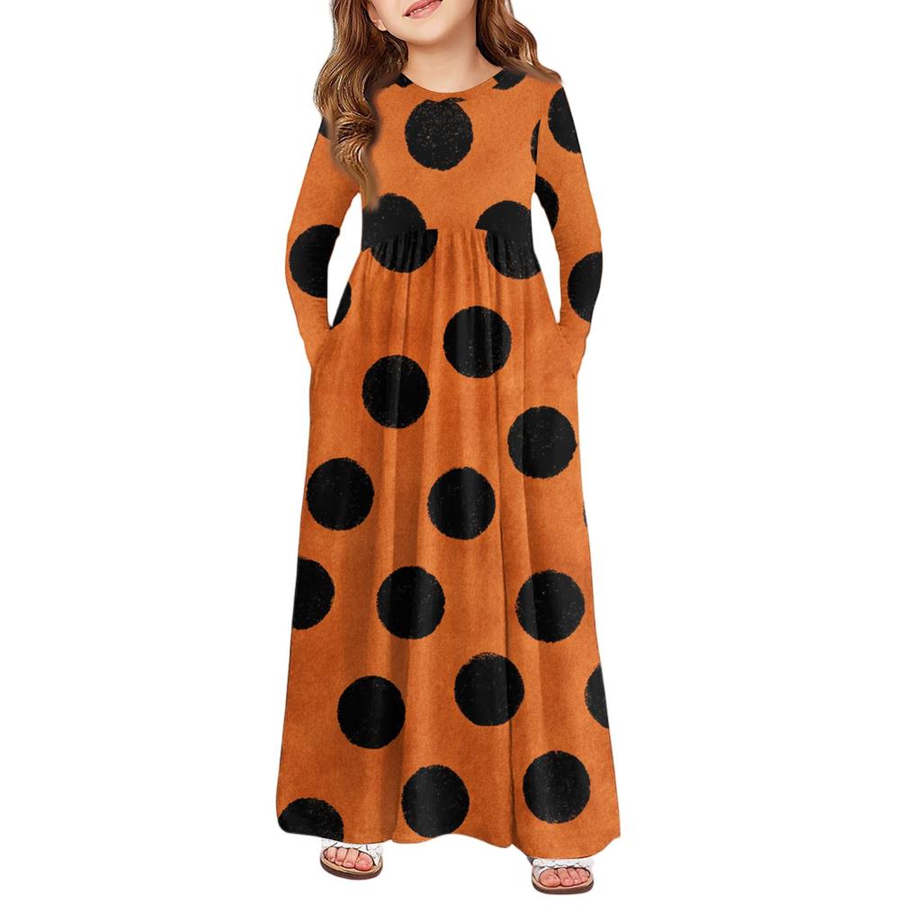 Girls' Maxi Dress Halloween Day- Long Sleeve Pocket Dress