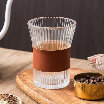 Shangqi Fluted Glass Cups with Leather Sleeves, Set of 4