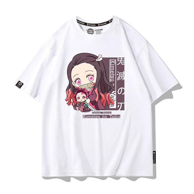Summer Cartoon Ghost Killing Blade Summer Anime Cotton Cartoon Printing New Unisexs and Womens Casual Round Neck Short Sleeve