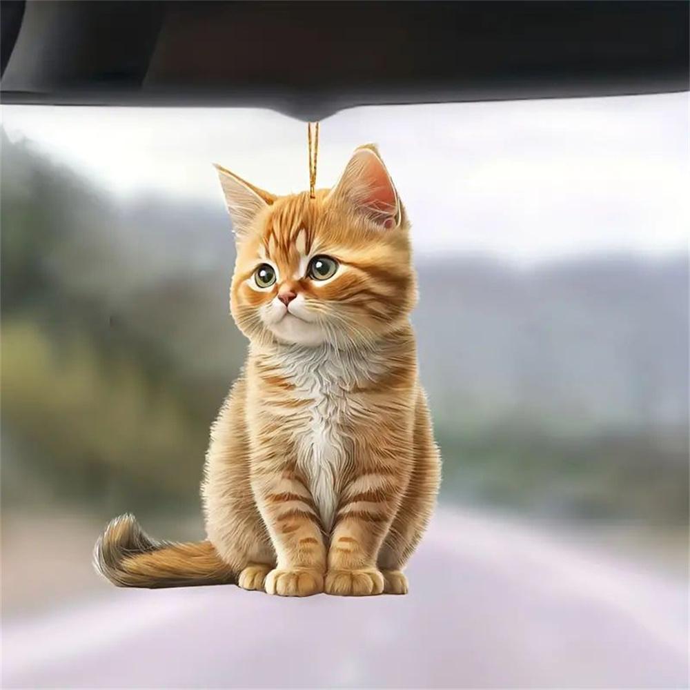 2D Acrylic Flat Printing Cute Cat Pendant Home Tree Window Hanging Decor Gift Pet Lover Car Backpack Creative Animal Ornament