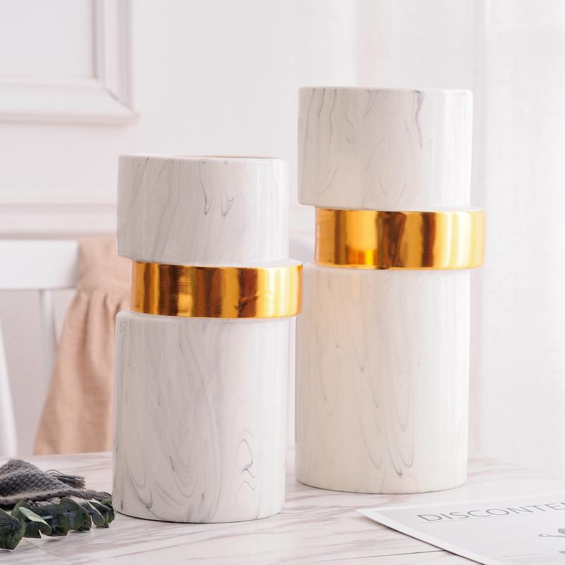 Weiße Marmorierte Vase Keramik Blumenvase mit Vergoldet Heimdekoration Mittelstück Desktop-Vase 9,6/12 Zoll