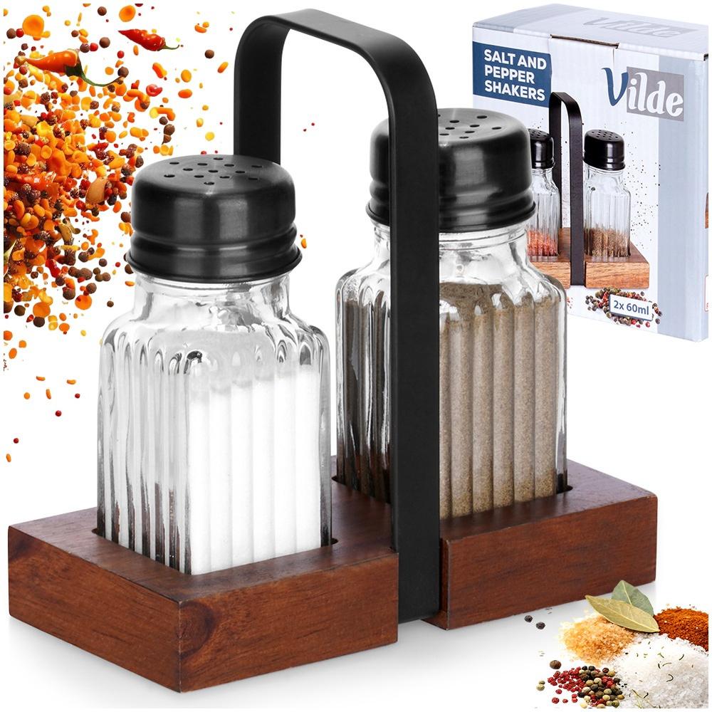 Salt and Pepper Shakers with Stand, 3 Pieces.