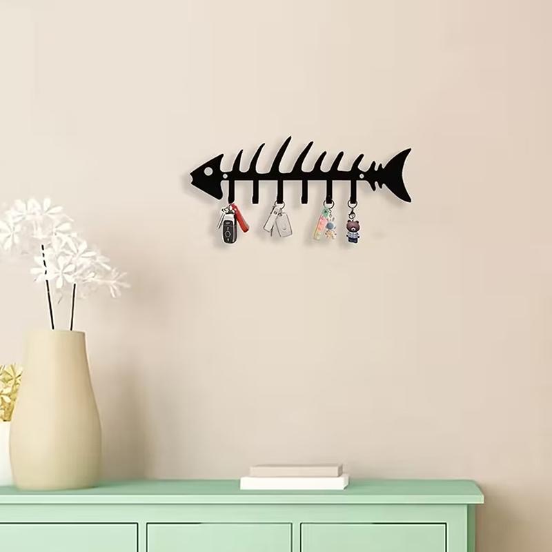 Gancio da Parete in Metallo con Design a Scheletro di Pesce, Decorazione da Parete per Riporre le Chiavi, Porta Chiavi da Ingresso, Decorazione per la Casa