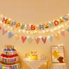 First Birthday Party Hanging Decoration: Happy Birthday Banner with Pom Poms and Bunting for Kids.