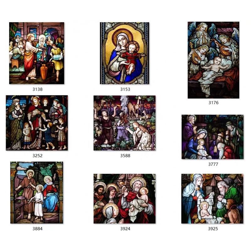 Custom Size Stained Glass Window Film Jesus Virgin Mary Static Cling Frosted Glass Decal for Home Church Door Decor