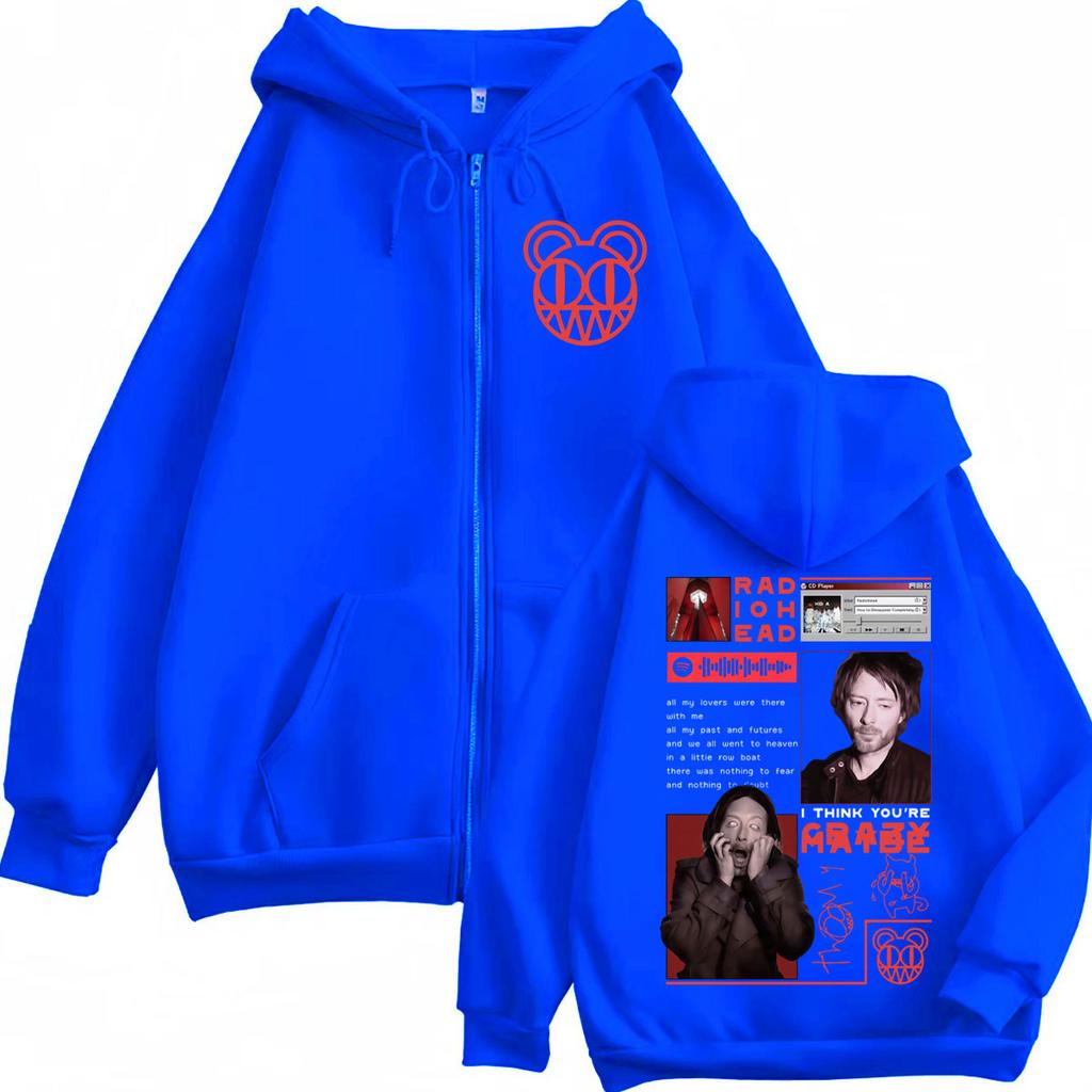 Radiohead Album Merch Zipper Hoodies Rock Fashion Vintage Zip Up Hooded Sweatshirt Men's Women's High Quality Fleece Pullovers