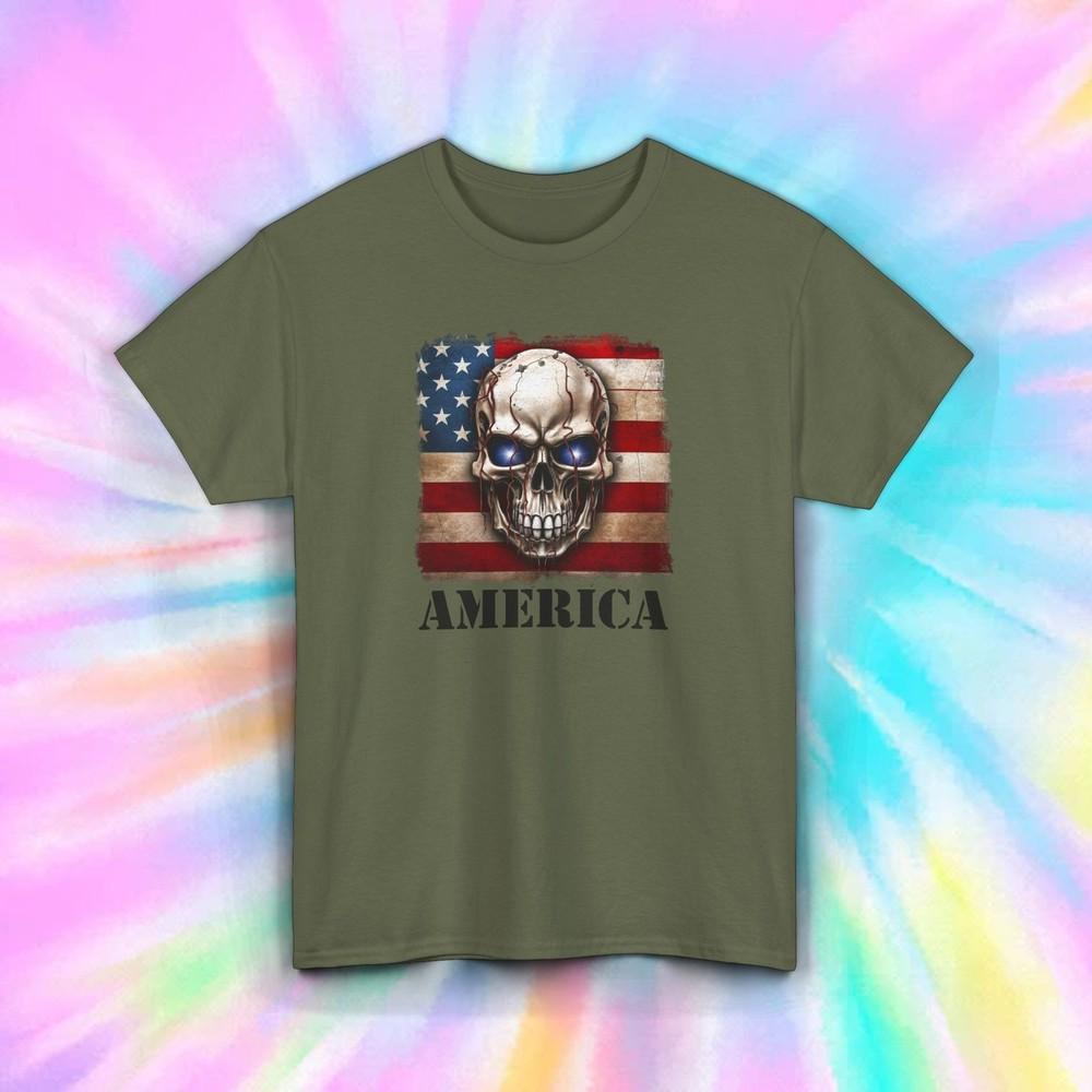 

Patriotic Skull Shirt American Flag Grunge Graphic Tee S-5XL 2XL