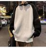 Men's High-End Color Block Heavyweight Cotton Hoodie - Autumn/Winter Style, Casual Loose Fit, Long Sleeve, Velvet Accents.