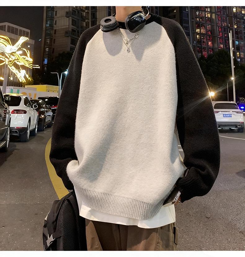 Men's High-End Color Block Heavyweight Cotton Hoodie - Autumn/Winter Style, Casual Loose Fit, Long Sleeve, Velvet Accents.