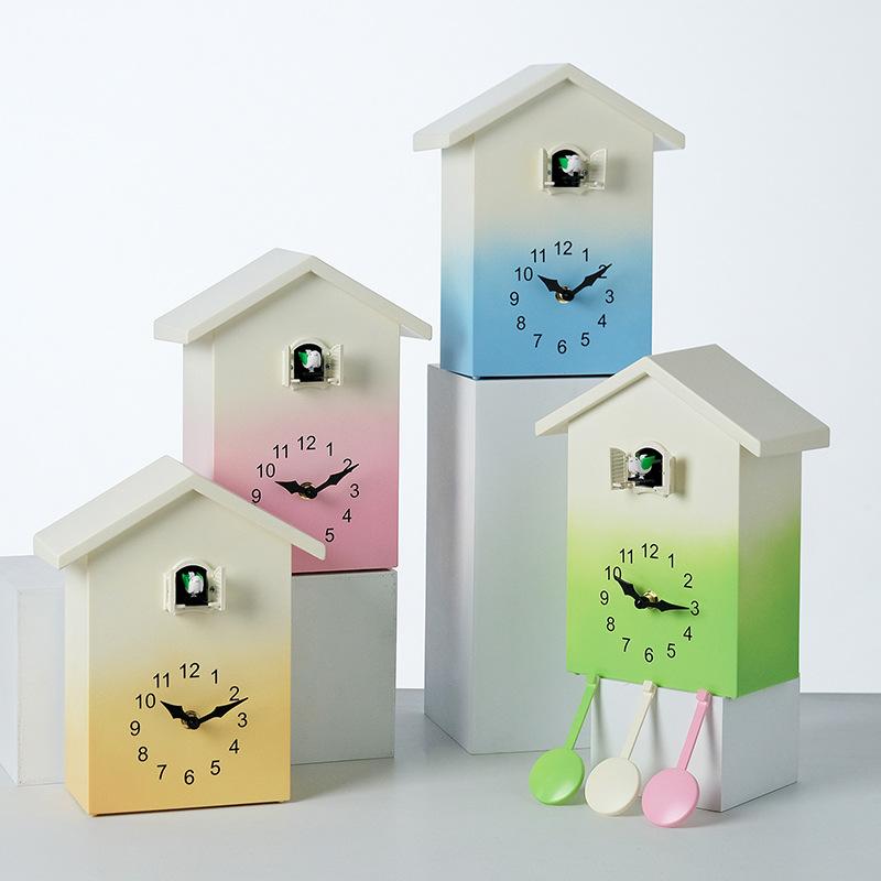 Gradient Multicolored House Shape Cuckoo Wall Clocks Room Decoration with Pendulum Silent Quartz Movement Clock Home Decor Gifts