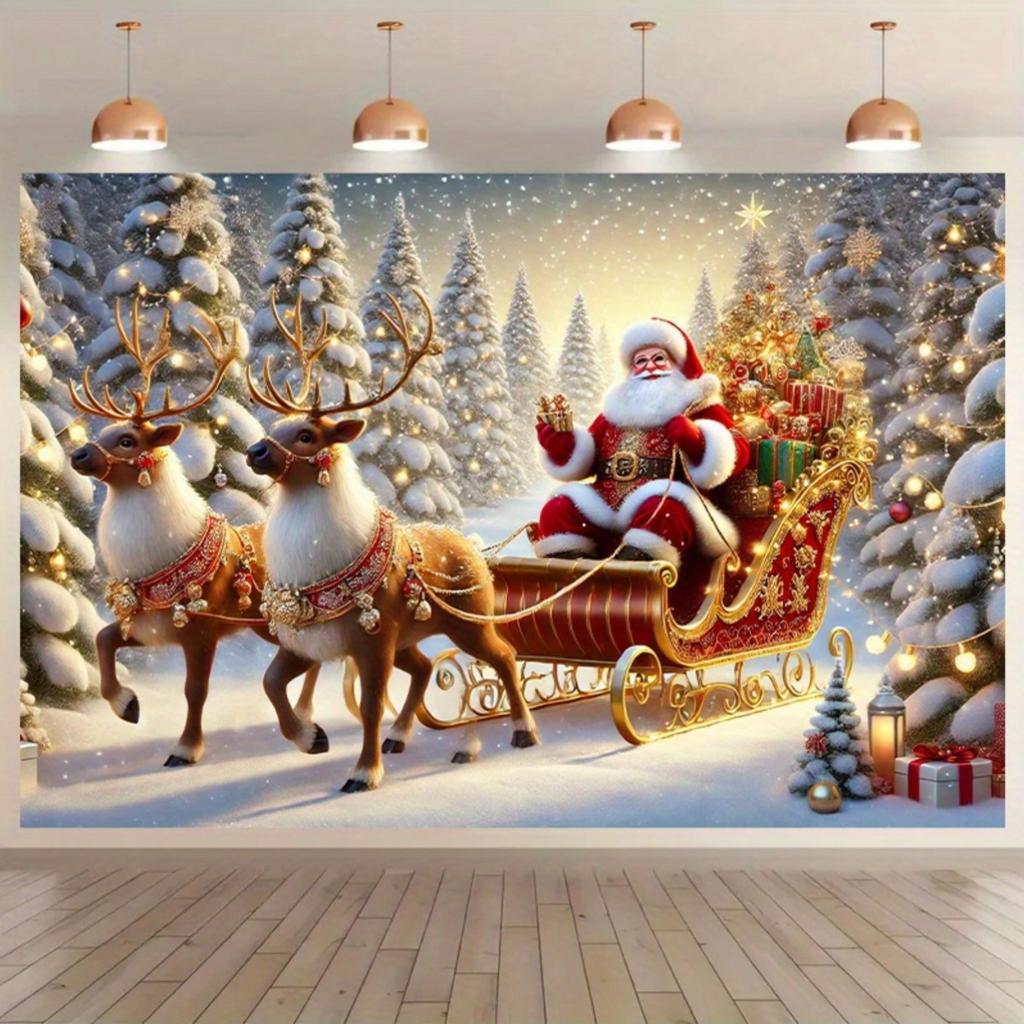 1Pc Christmas Festive Scene Tapestry Wall Hanging, Decorative Fabric Poster for Bedroom, Living Room, Dorm & Home Decor
