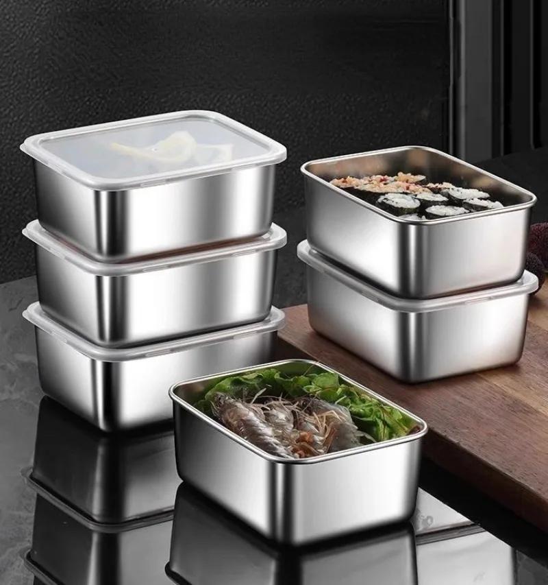 Stainless Steel Fresh-Keeping Box Vegetables Fresh Refrigerator Food Storage Box Kitchen Organizer And Storage Container Crisper