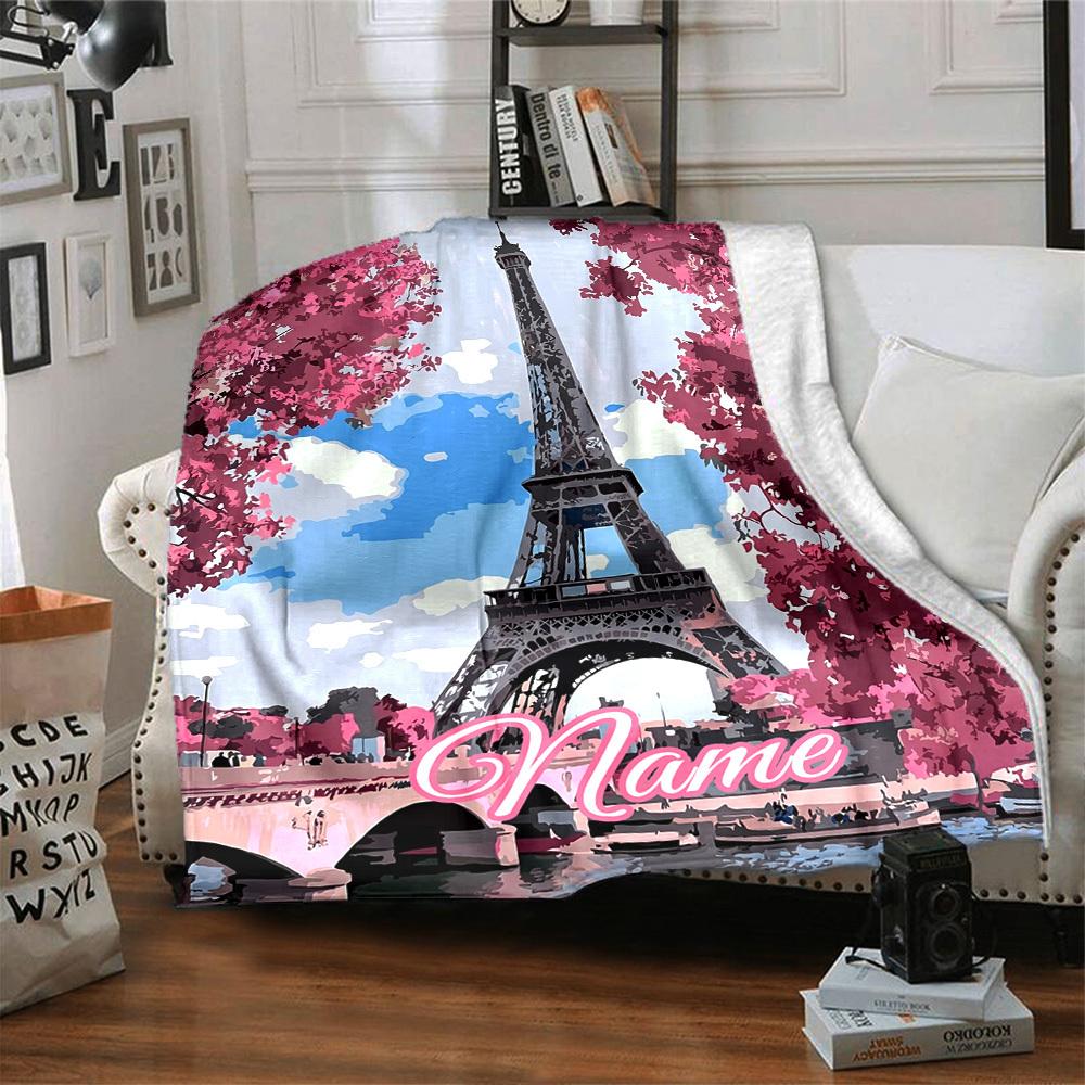 Paris Eiffel Tower Home Blanket Customize Your Names Comfortable Soft Lightweight Allseason Multipurpose Blanket For Picnics Sofas Offices Beds Living