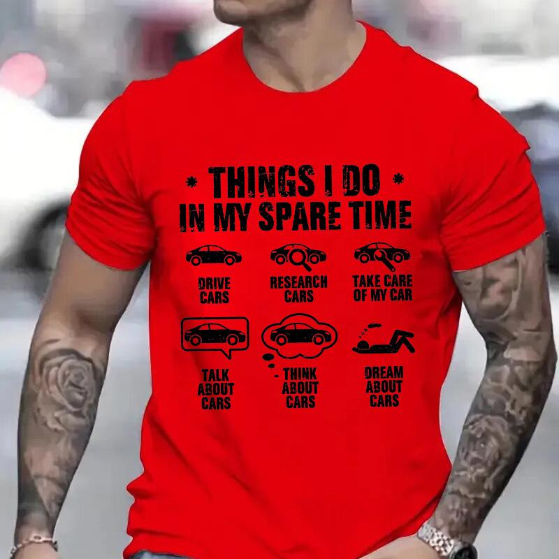 Unisexs Casual T Shirt Vintage Things I Do In My Spare Time Car Icons Graphic Tees Crew Neck Loose Summer Car Guy Humor Tops