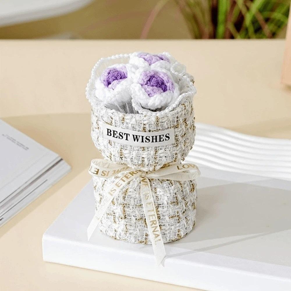 Creative Graduation Gift Crochet Flowers Bouquet Handmade Home Decor Rose Flowers Bouquet Mini Puff Flower Bouquet Mothers' Day