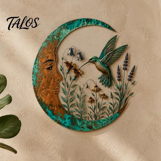 Rustic Turquoise Home Accents Vintage Crescent Moon Wall Art, Fairy Witch Bee Dragonfly Iron Hanging Metal Art Decor Decor, Sculpture for Garden Patio