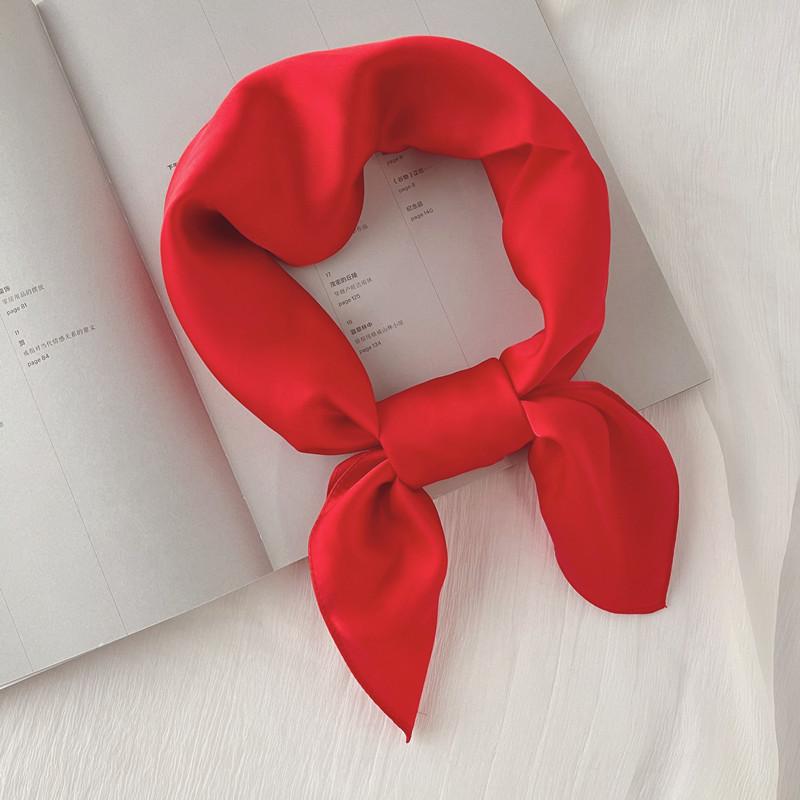 Luxury Solid 70*70cm Silk Square Scarf Women Soft Satin Hairband Neckerchief Tie Female Headband Foulard Bag Ribbon Gift