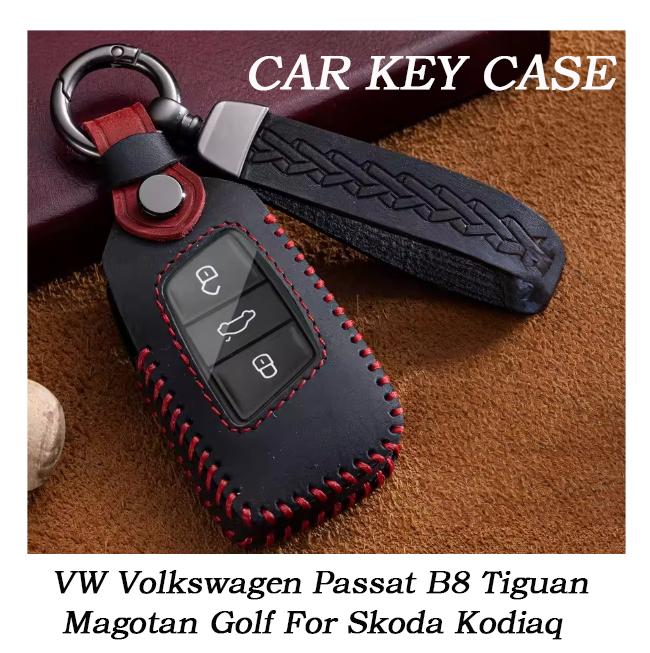 Leather Car Key Fob Bag Cover Case For VW Volkswagen Passat B8 Tiguan Magotan Golf For Skoda Kodiaq Smart Protector