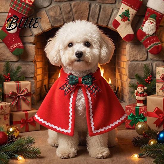 Pet Holiday Apparel Christmas Cape with Bow, Red Cloak for Small Medium Dogs & Cats, Outfit White Wavy Trim, Festive Costume Pets Cat Party Clothes