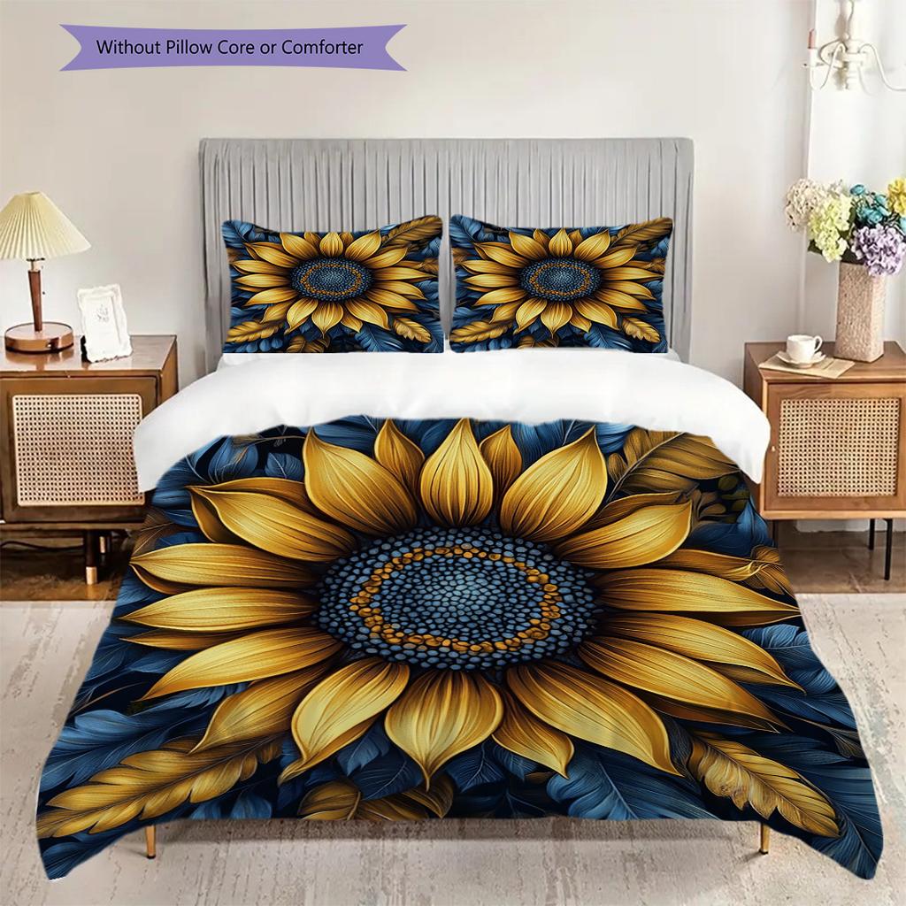 Sunflower Pattern Bedding Quilt Set Quilt Cover Pillowcase Home Decoration Birthday Gift (1 * Duvet Cover + 2 * Pillowcase, Without Core)