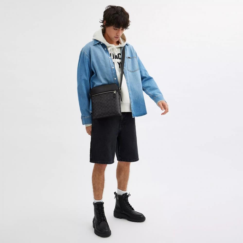 Coach Houston Flight Bag In Signature Canvas Gunmetal Charcoal Black